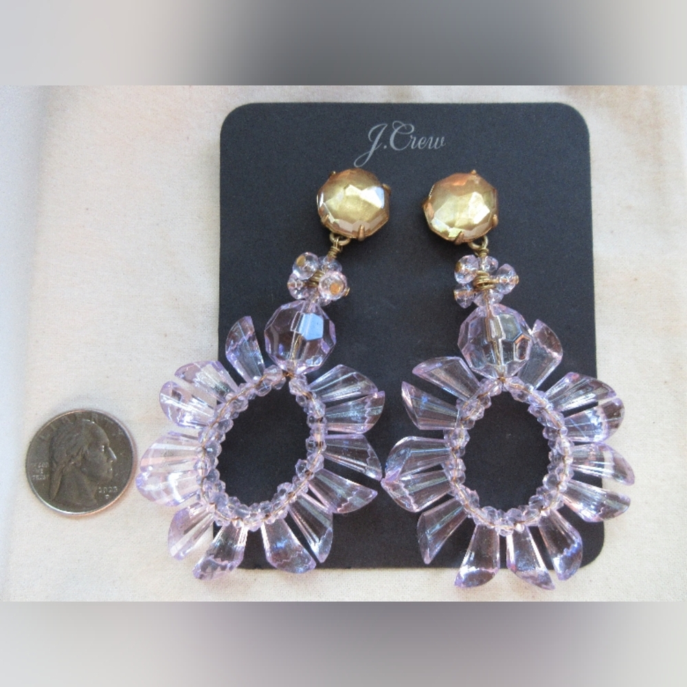 NWT J. Crew Wreath Earrings Purple Lavender Gold Dangle with bag